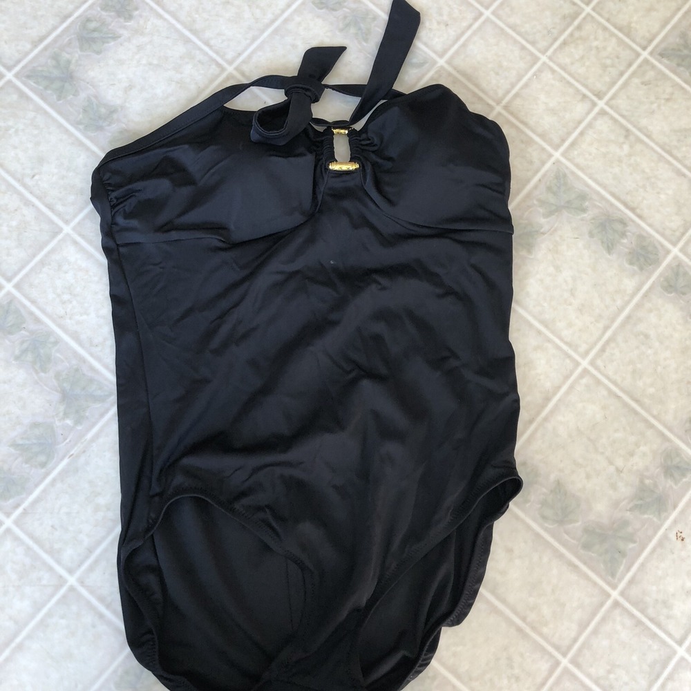 Lands End‎ Size 16 Black Tank Swimsuit 1 Piece Cup Bras New with Tags Lycra